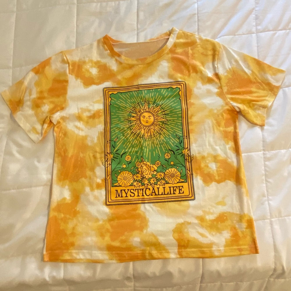 SHEIN SUN YELLOW TIE-DYE T-SHIRT
